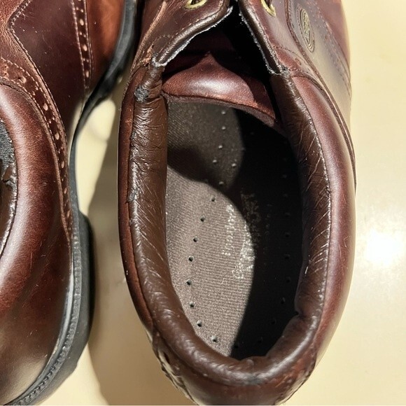 Men’s Golf Shoe Oxford Sz 10 1/2 M Bn Leather Soft Spikes Plain Toe Flaw FootJoy - Picture 9 of 15